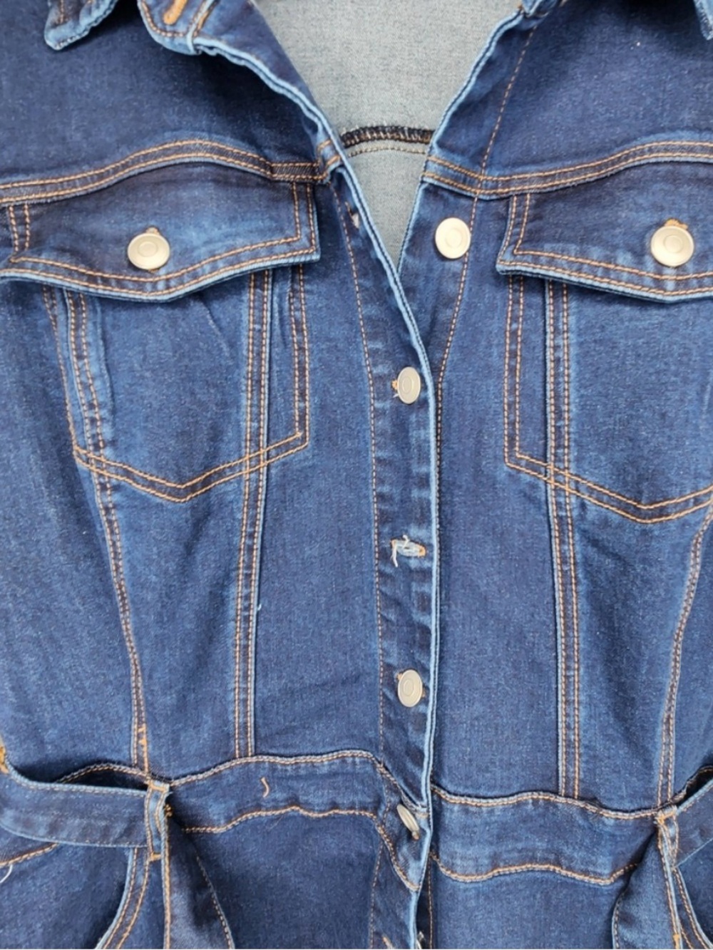 Classic Dark Blue Denim Shirt Dress with Waist Tie - Picture 4 of 4